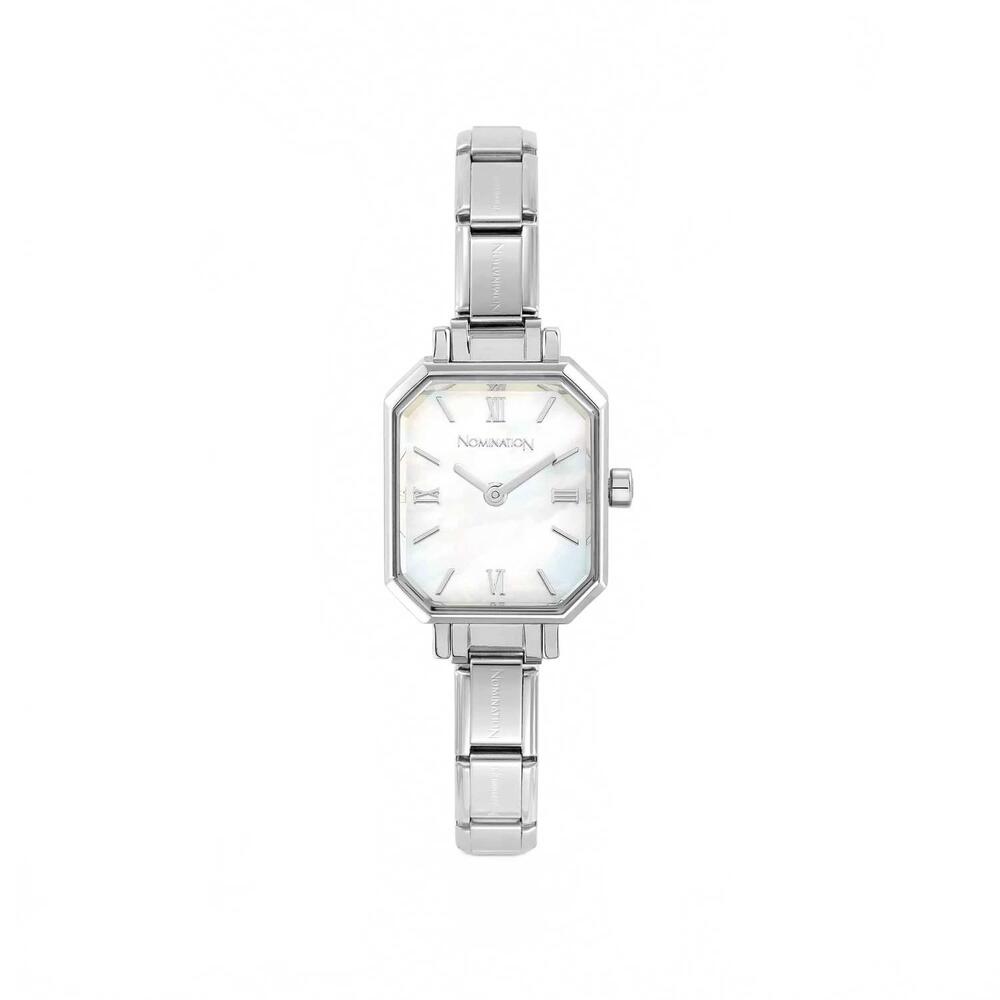 NEW NOMINATION women's rectangle mother of pearl watch in silver/ white